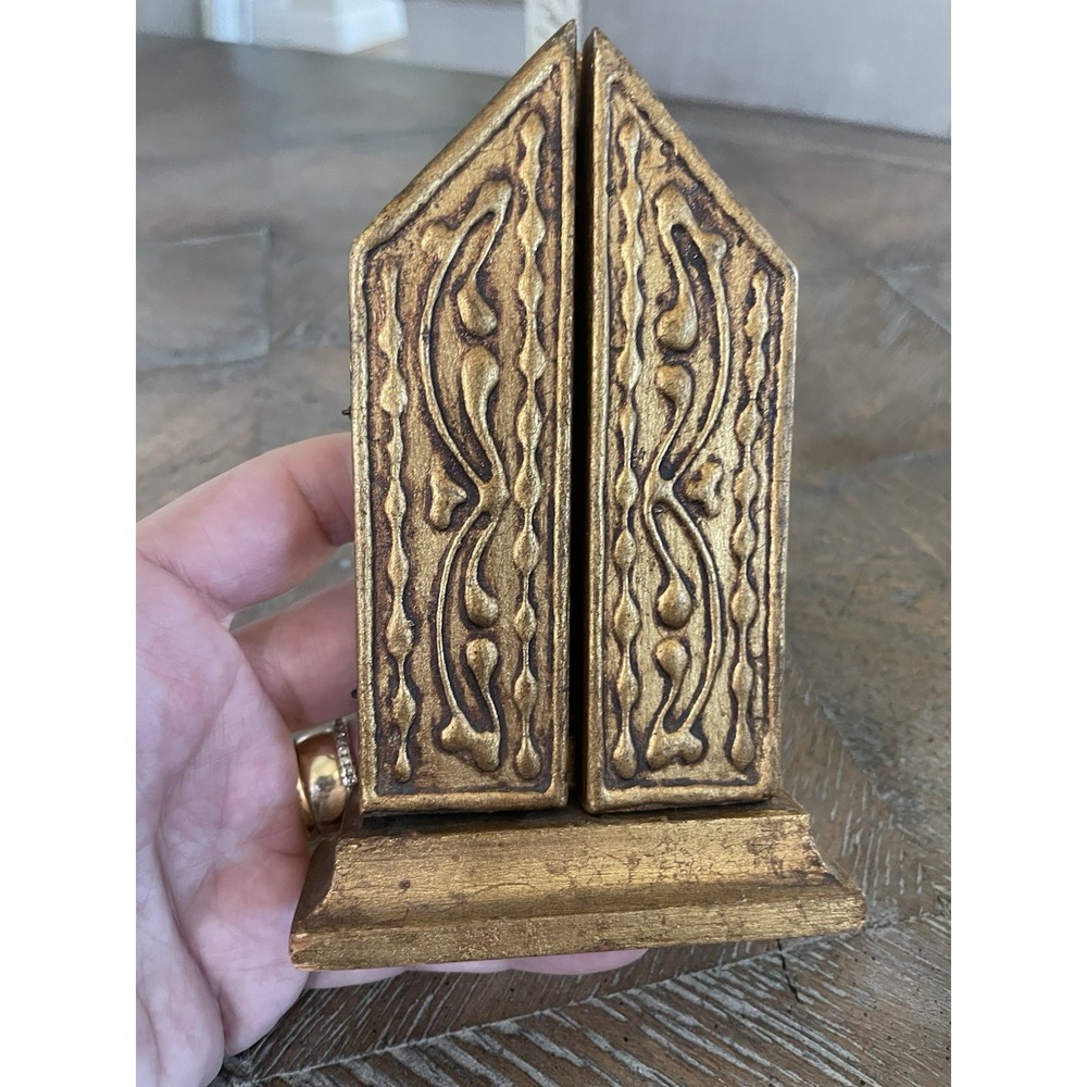 Vtg Gold Gilt Standing Alter Italian Florentine‎ Triptych Virgin on Throne 5.25" - Picture 4 of 11